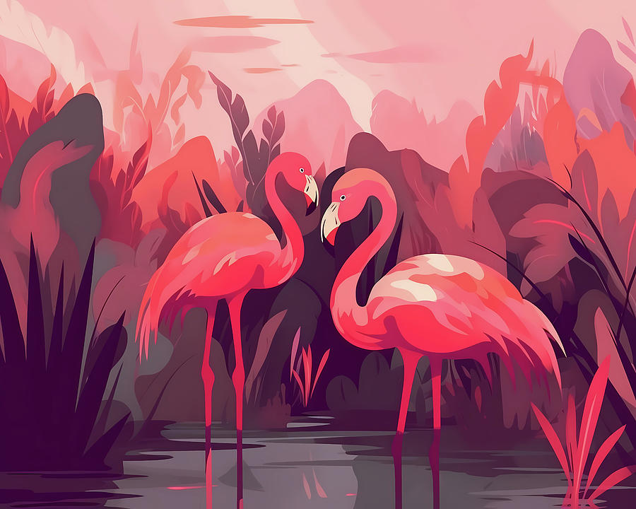 Pink Andean Flamingos Digital Art by Caito Junqueira