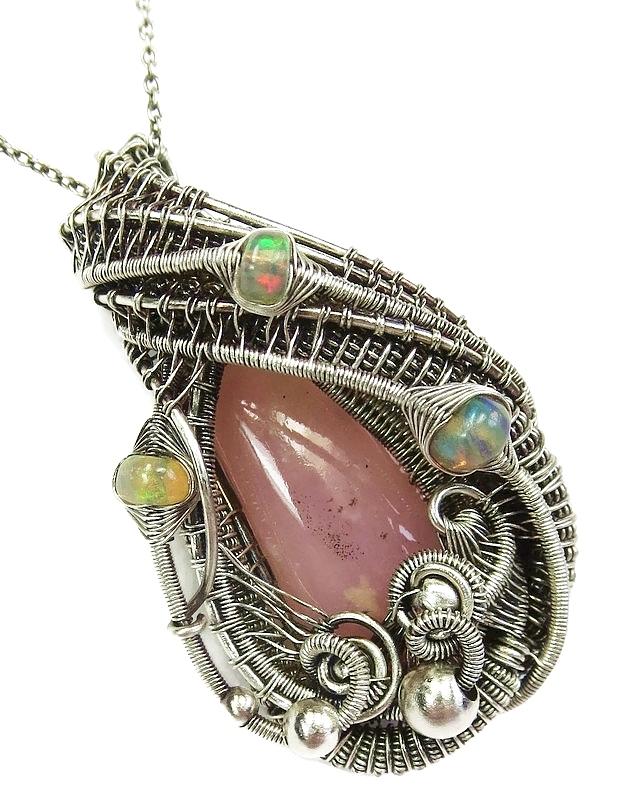 Pink Andean Opal Pendant With Ethiopian Welo Opals Jewelry By Heather