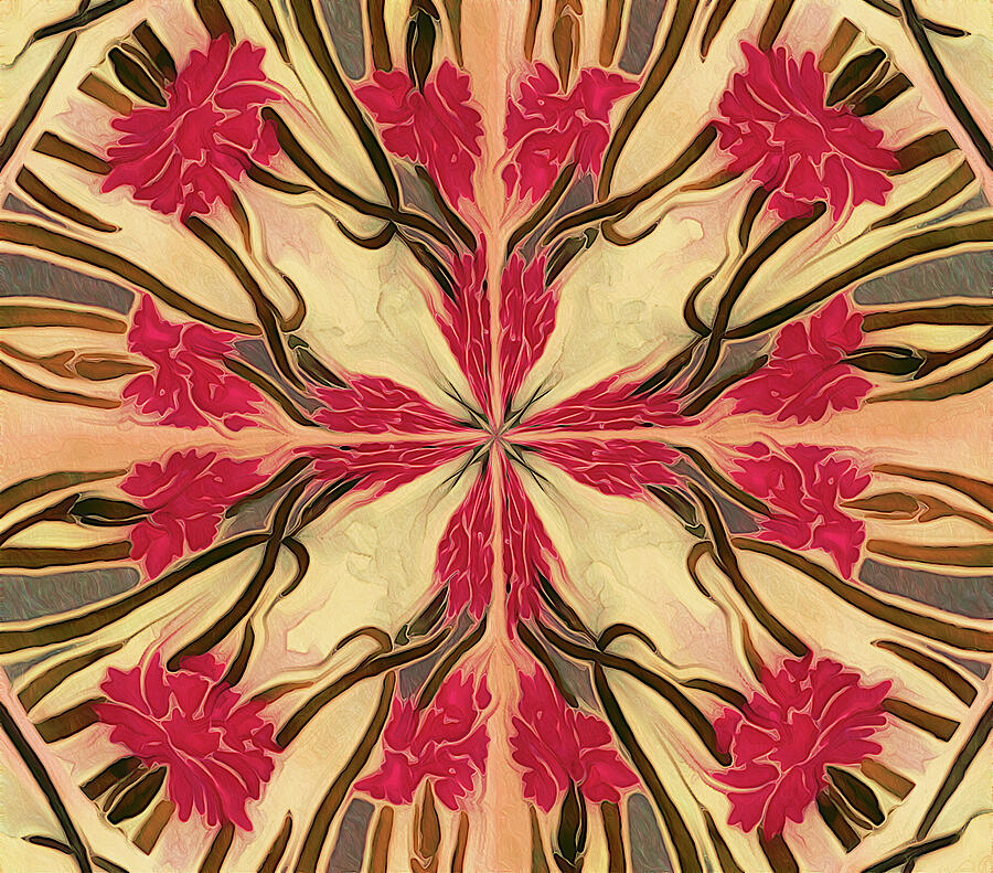 Pink Art-Nouveau Floral Marbled Tile  Mixed Media by Shelli Fitzpatrick
