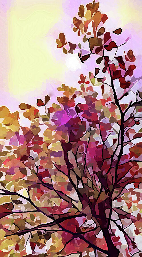 Pink Autumn Tree Abstract Mixed Media by Shelli Fitzpatrick