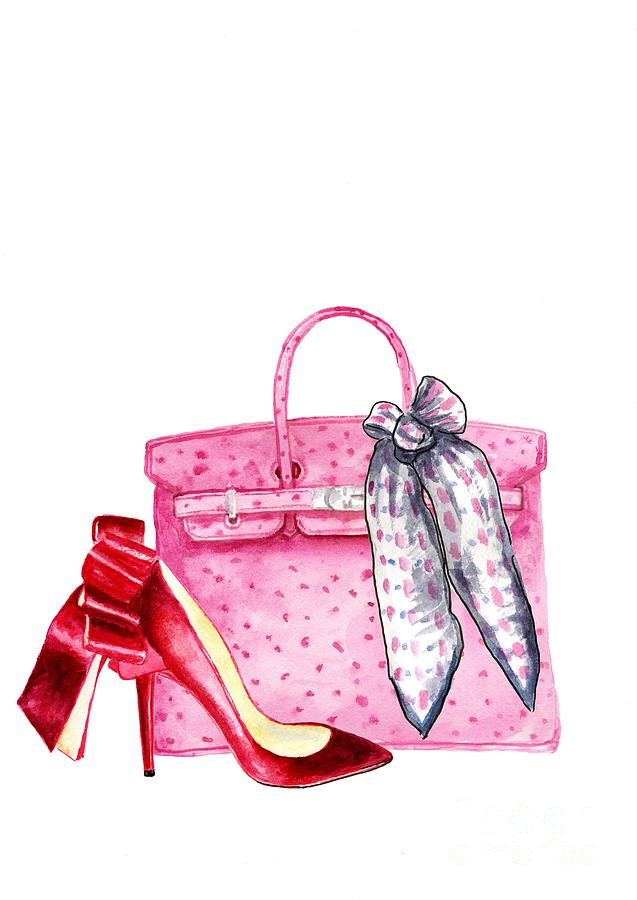 Pink bag, fashion illustration Painting by Green Palace - Fine Art America
