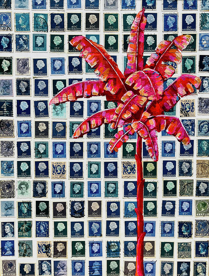 Pink bananatree on queen stamps Painting by Diana Betjes