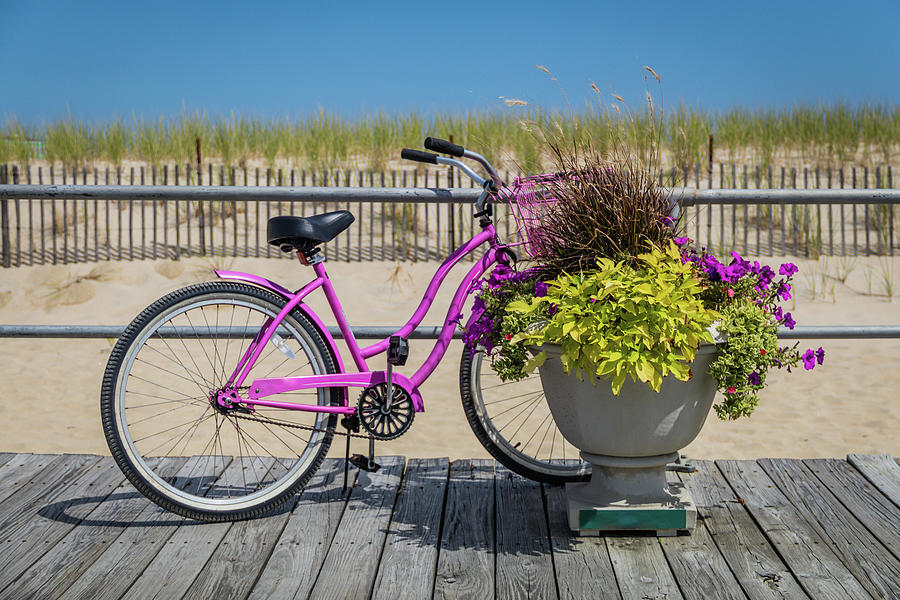 Pink Bike On The Boardwalk Photograph