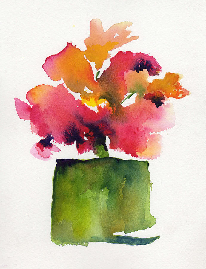 Pink Bloom, Green Vase Painting by Maureen Moore