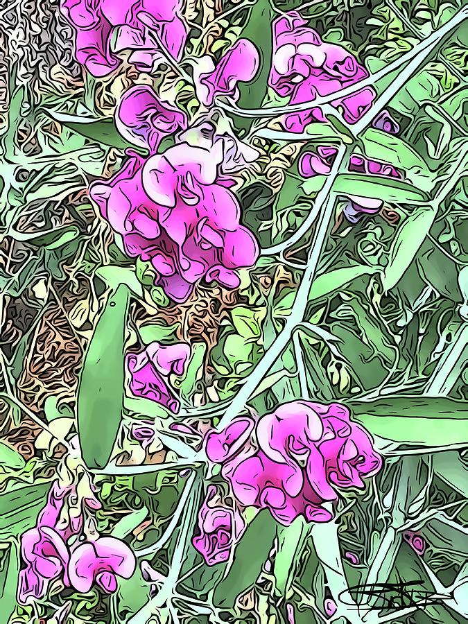 Pink Blossoms with Green Digital Art by Barbara Tristan