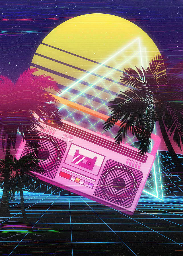 Pink boombox and palms Poster Painting by Maisie Owen - Fine Art America