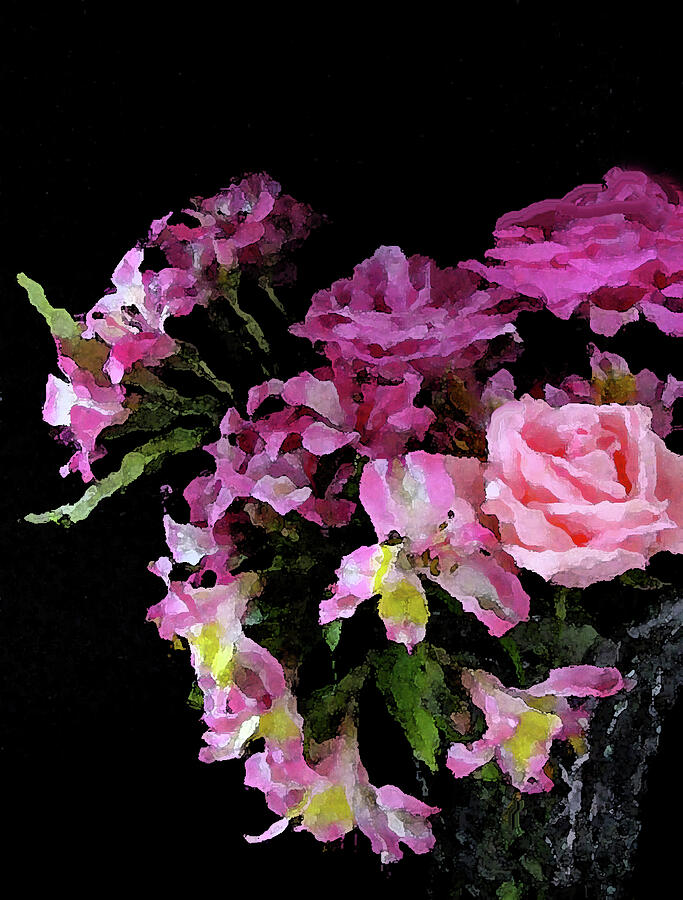 Pink Bouquet on Black Background art print by artist Cori Carrol Photograph by Corinne Carroll