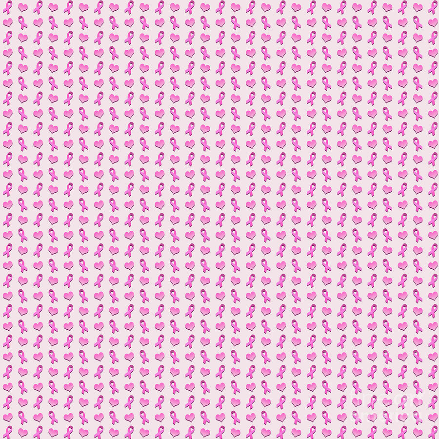 Pink Breast Cancer Ribbon and Hearts Digital Art by Amusing