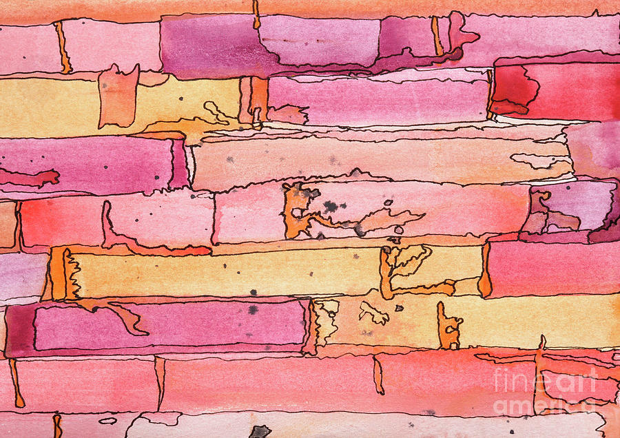 Pink- Brick Wall - abstract expression painting Painting by Patty Donoghue