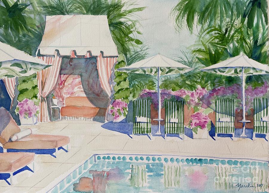 Umbrella Painting - Pink Cabana and Green Stripes by Liana Yarckin