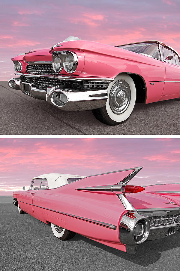 Pink Cadillac 1959 Front And Rear At Sunset Photograph by Gill Billington