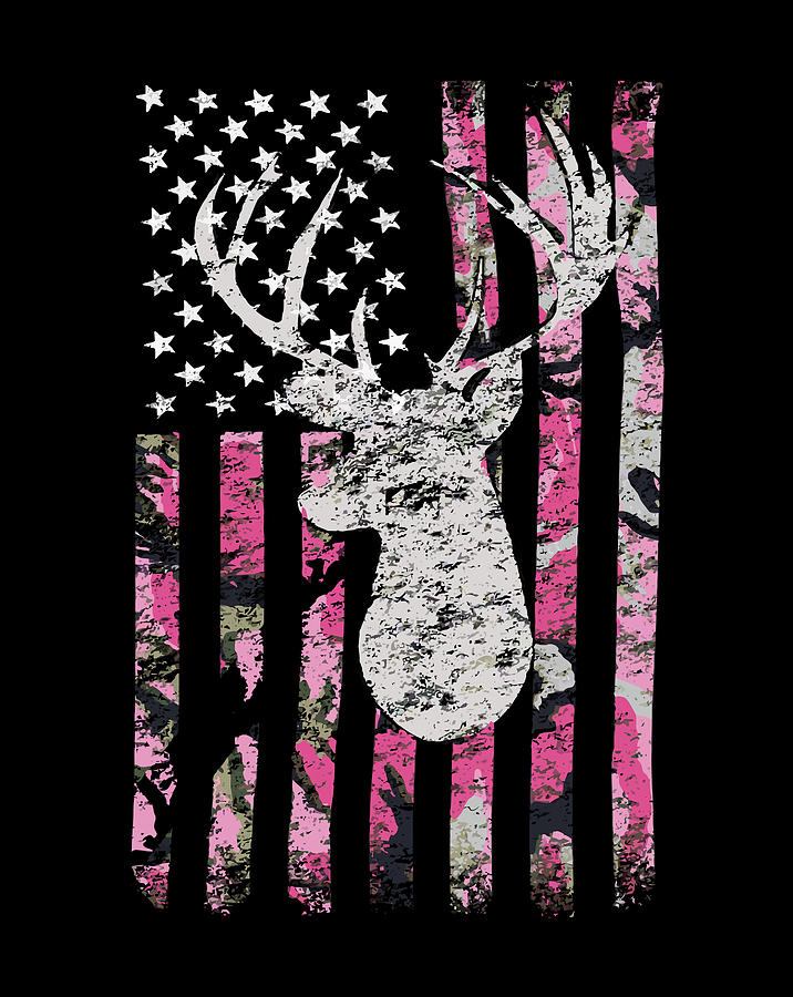 Pink Camouflage American Flag Buck Deer Hunting Camo T Items Digital