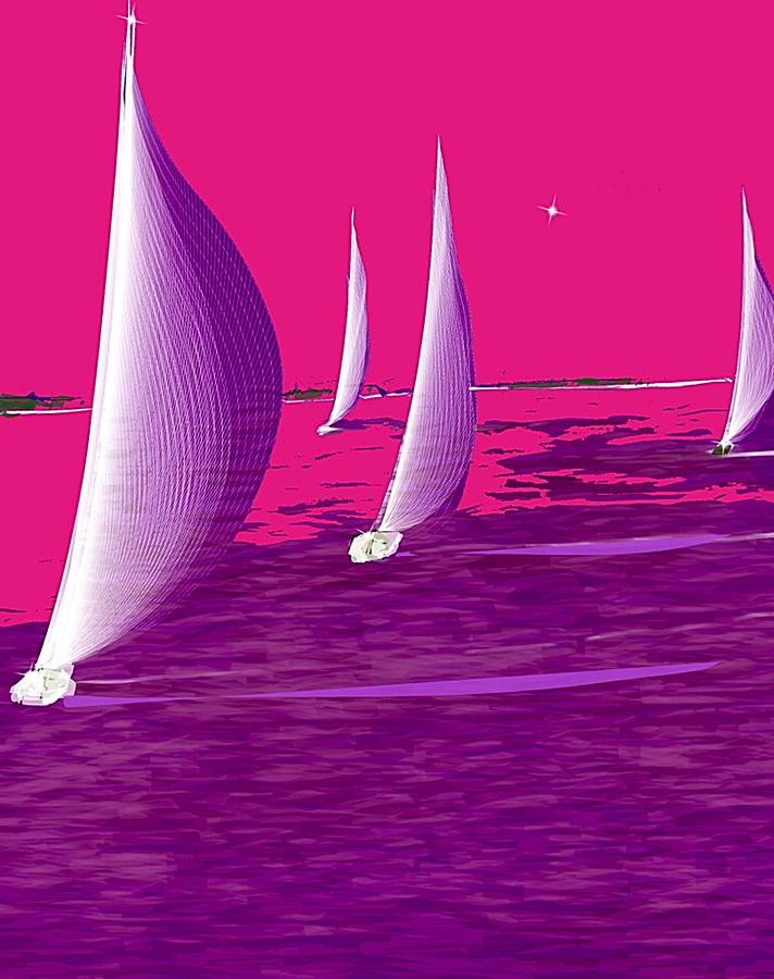 Boat Digital Art - Pink Caribbean Sailings by Patty Meotti