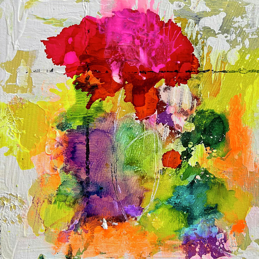 Pink Carnation Abstract Floral Art By Kathleen Tennant Mixed Media By 