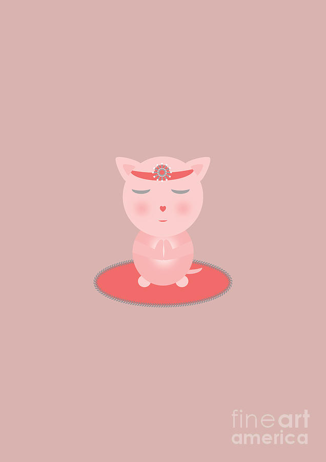 Pink Cat Meditating On The Mat Digital Art by Barefoot Bodeez Art