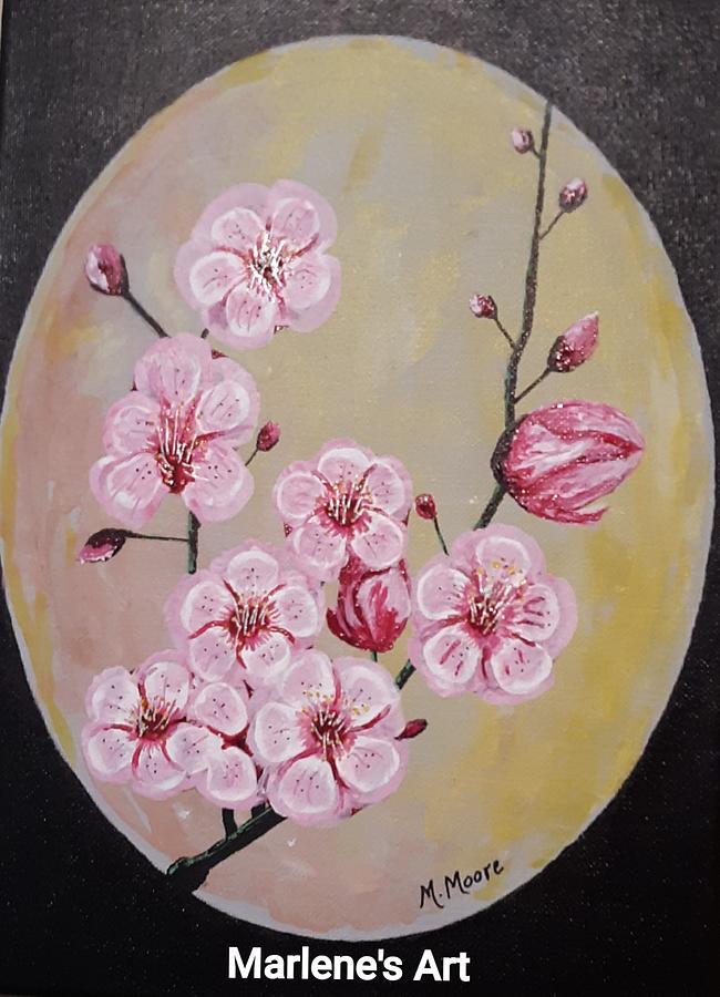 Pink Cherry Blossoms Painting by Marlene Moore