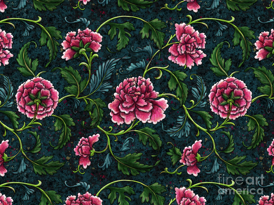 Pink chinoiserie floral pattern, peonies flowers pattern Painting by Nadia CHEVREL