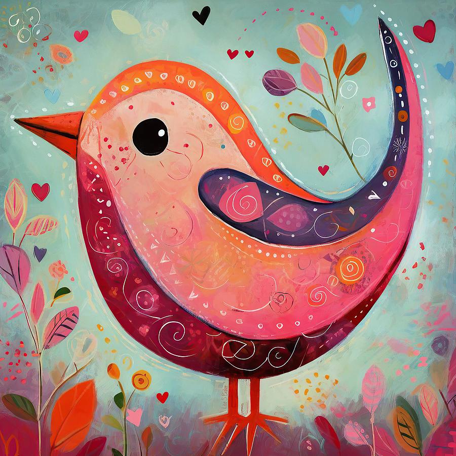 Pink Chirpy Bird Digital Art by Lisa S Baker