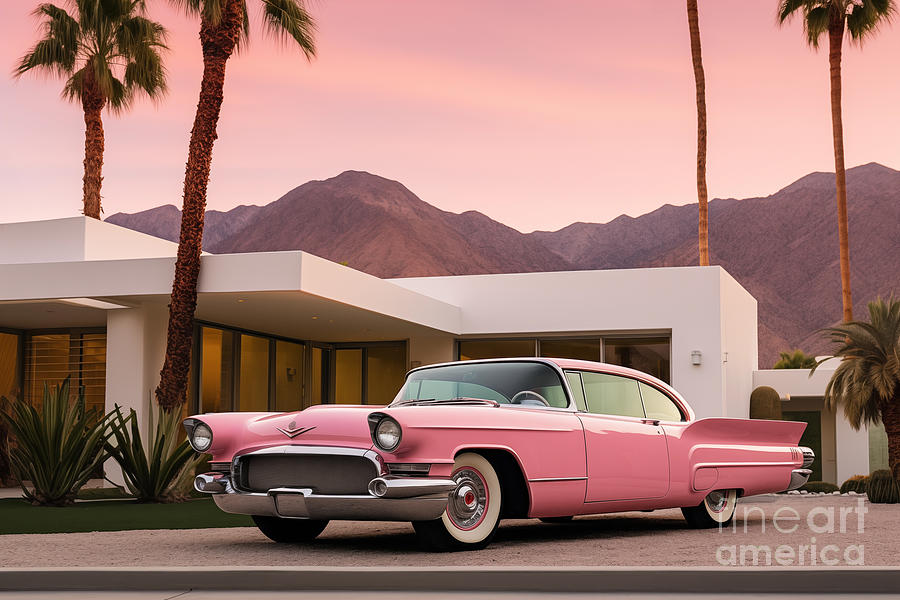 Pink classic car in Palm Springs Photograph by Delphimages Photo Creations