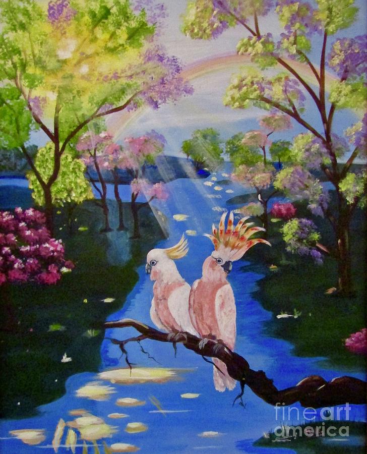 Tree Painting - Pink Cockatoos by Phyllis Kaltenbach