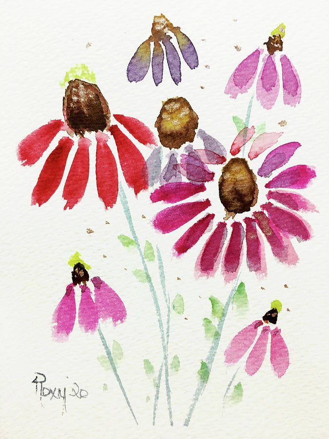 Pink Coneflowers In Watercolor Painting