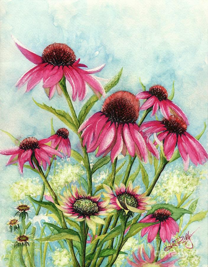 Pink Coneflowers Painting by Janine Riley