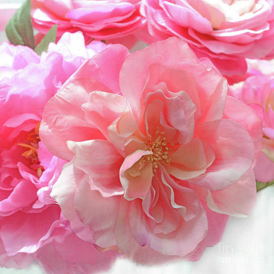 Flower Photograph - Pink Coral Bright Colorful Floral Wall Art Roses Peonies Bouquet Shabby Chic Decor by Kathy Fornal