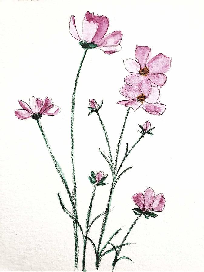 Pink Cosmos Painting by Margaret Welsh Willowsilk
