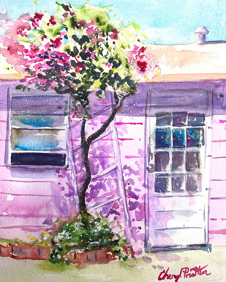 Pink Cottage By The Sea Painting by Cheryl Prather
