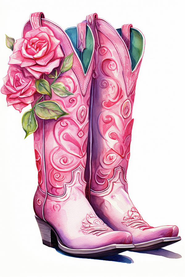 Pink Cowboy Boots Watercolor Style 01 Digital Art by Matthias Hauser