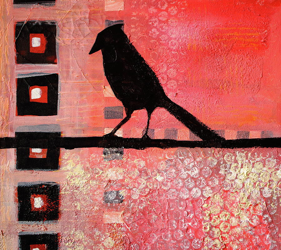 Pink Crow Abstract Painting by Nancy Merkle