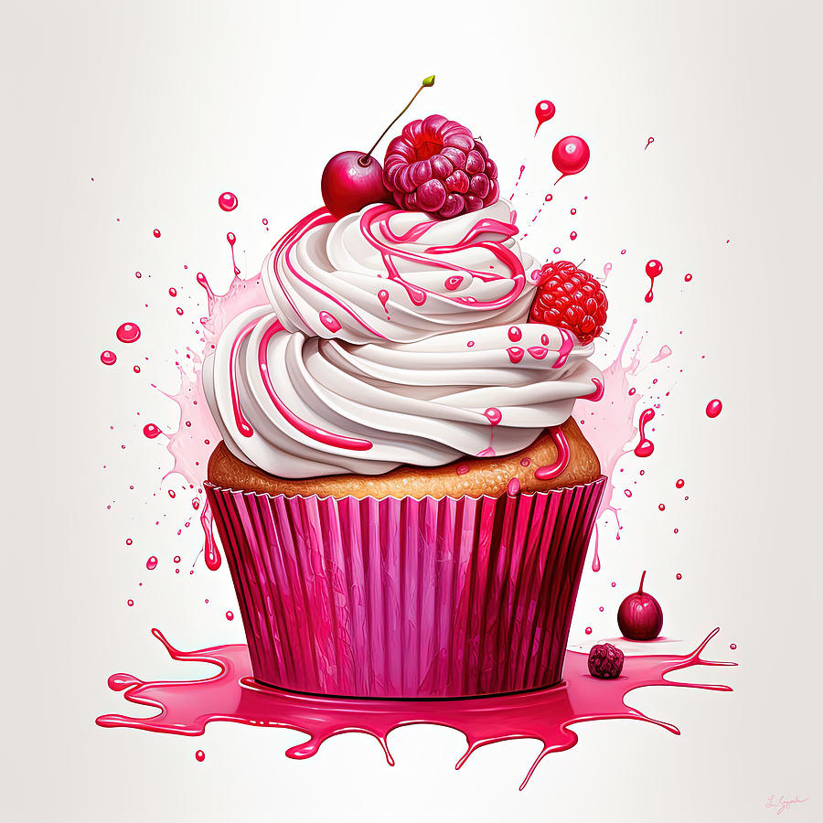 Raspberry Digital Art - Pink Cupcake Art by Lourry Legarde