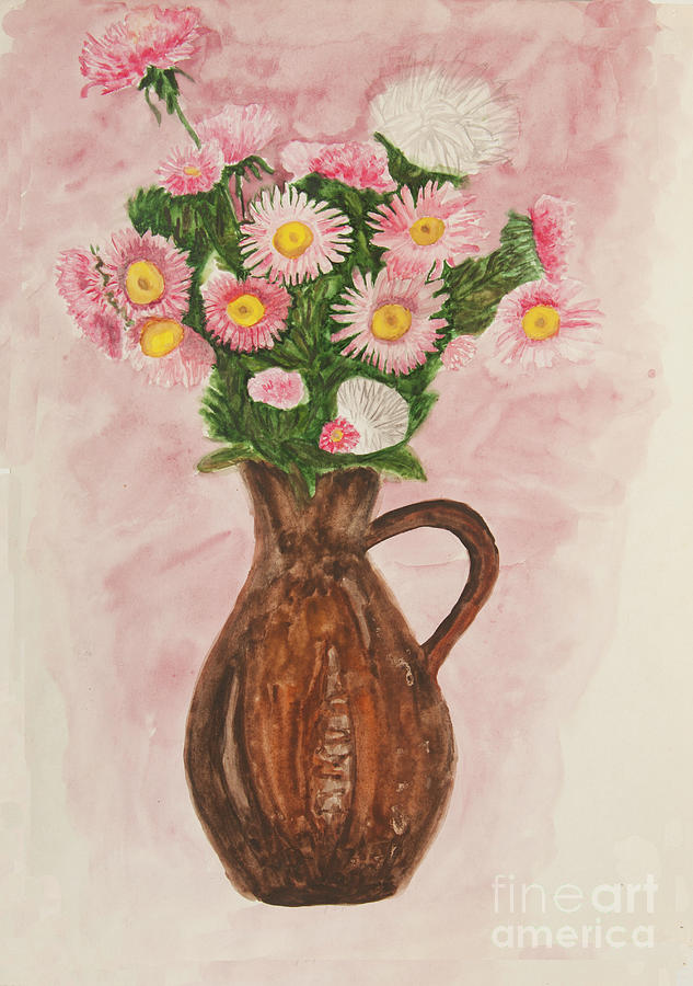 Pink daisies in vase watercolor painting Painting by Irina Afonskaya