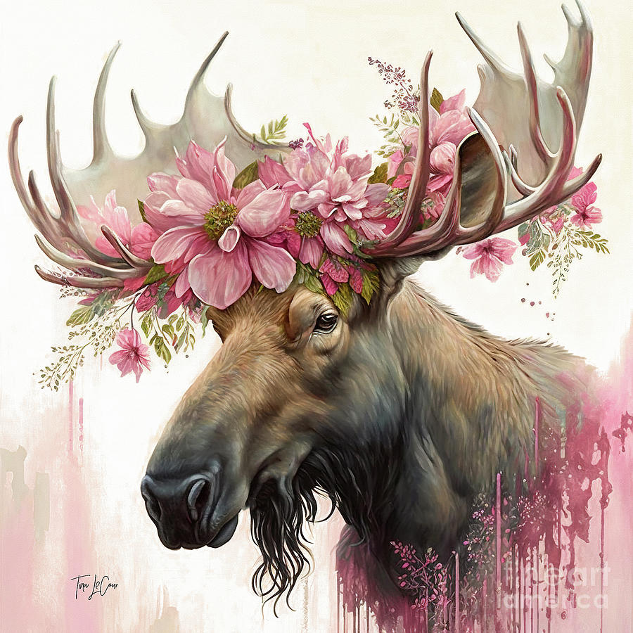 Pink Daisy Moose Painting by Tina LeCour
