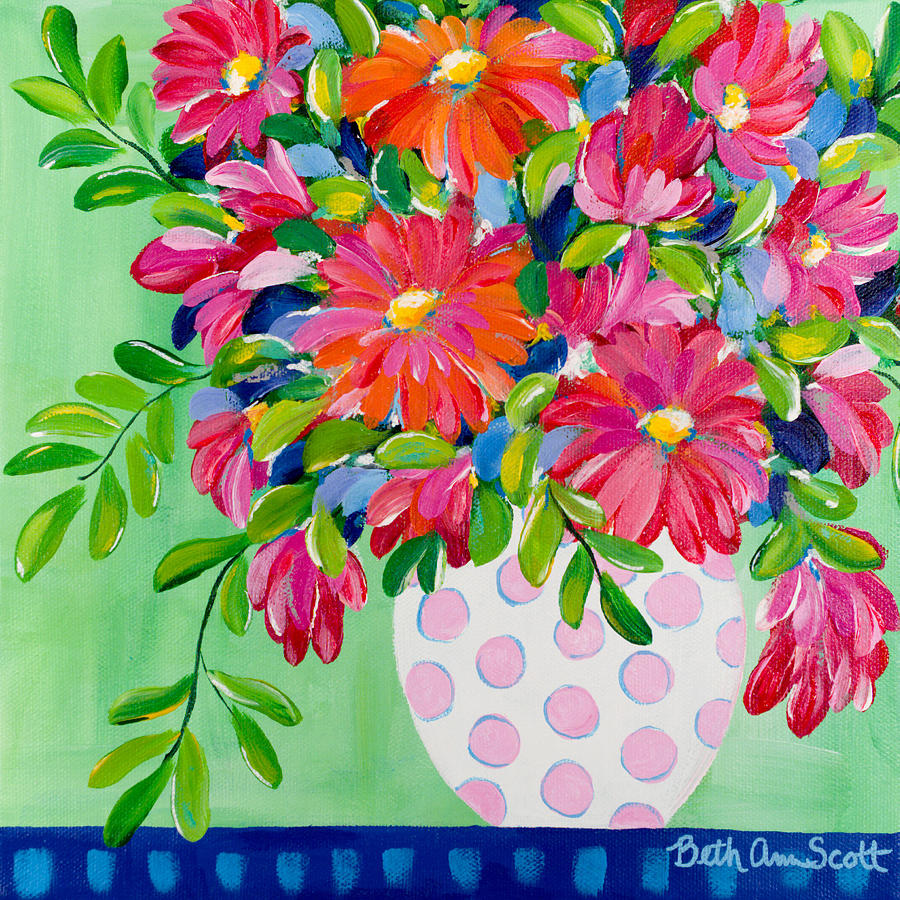 Pink Dotted Vase Painting by Beth Ann Scott