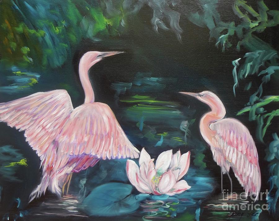 Pink Egrets Painting by Jenny Lee
