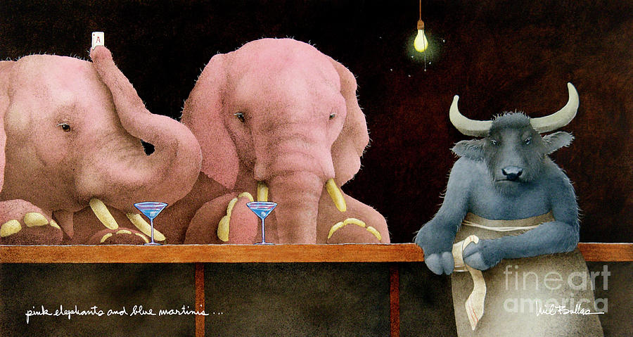 Pink Elephants And Blue Martinis... Painting by Will Bullas