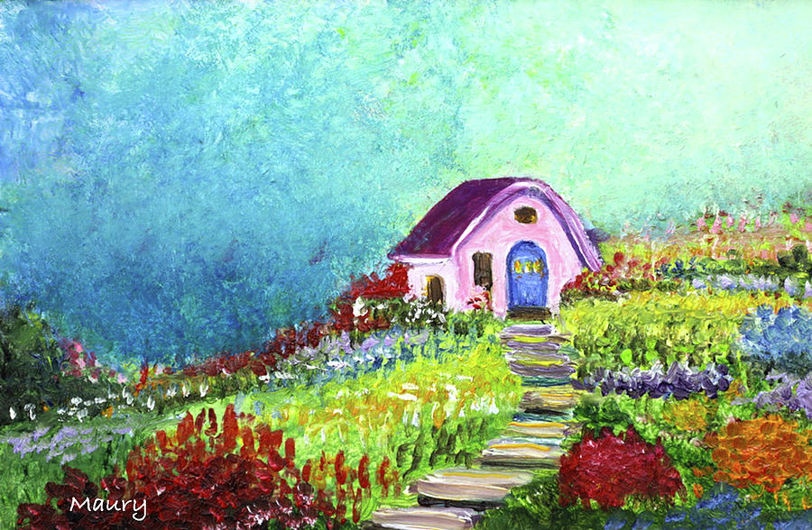 Pink Fairy House In The Hill Painting