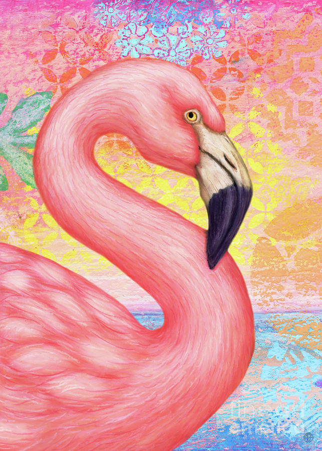 Pink Flamingo Abstract Painting by Amy E Fraser
