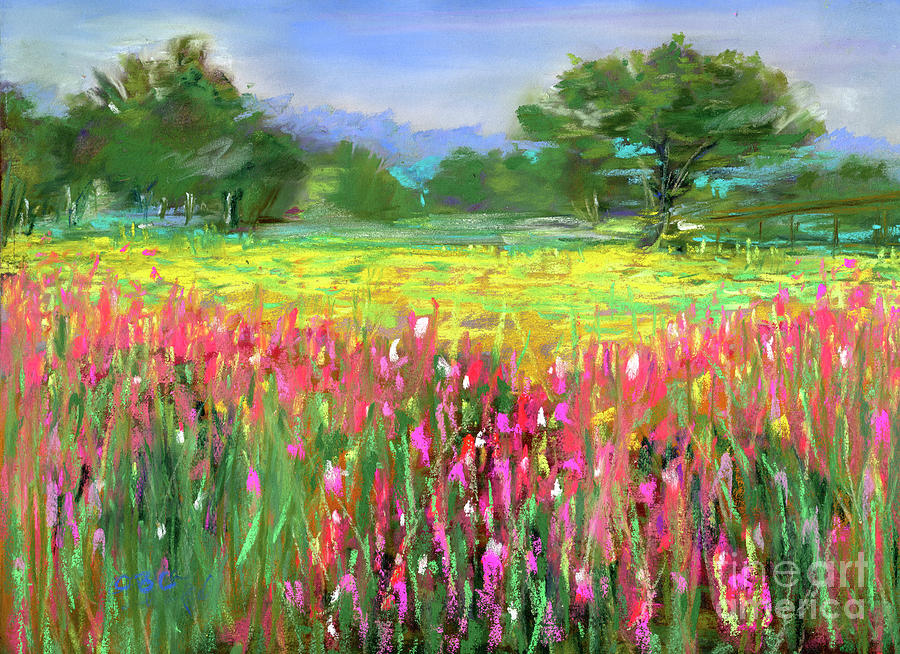 Landscape Painting - Pink Floral Field by Claudia Chappel