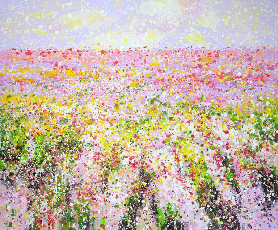 	Pink flower field. Painting by Iryna Kastsova