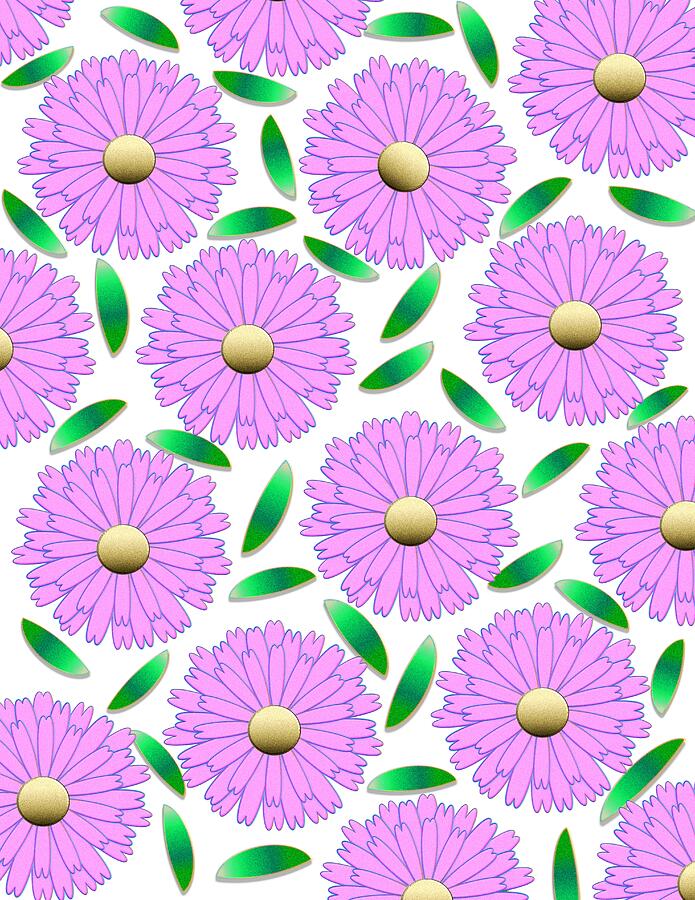 Pink Flowers and Leaves Digital Art by Wilma Barnwell Pink Flowers and Leaves Digital Art by Wilma Barnwell