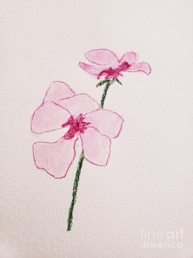 Pink flowers and Love Painting by Margaret Welsh Willowsilk