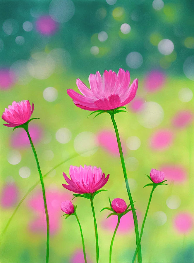 Pink Flowers Painting by Caroline Swan