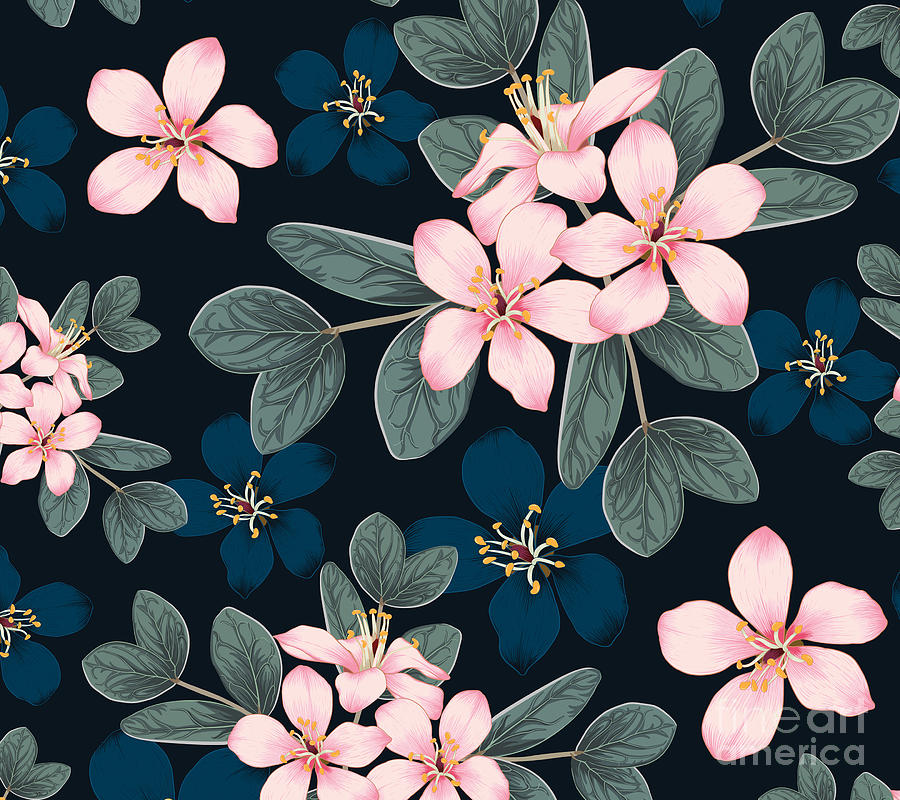 Pink Flowers Floral Pattern by Noirty Designs