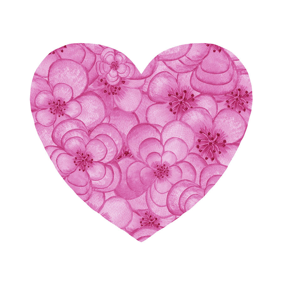 Pink Flowers In The Heart Watercolor Painting by Irina Sztukowski - Pixels