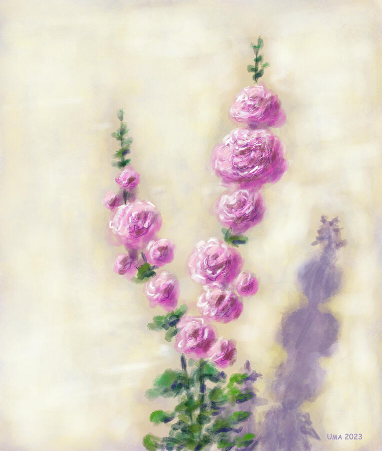 Pink flowers in the sun Digital Art by Uma Krishnamoorthy