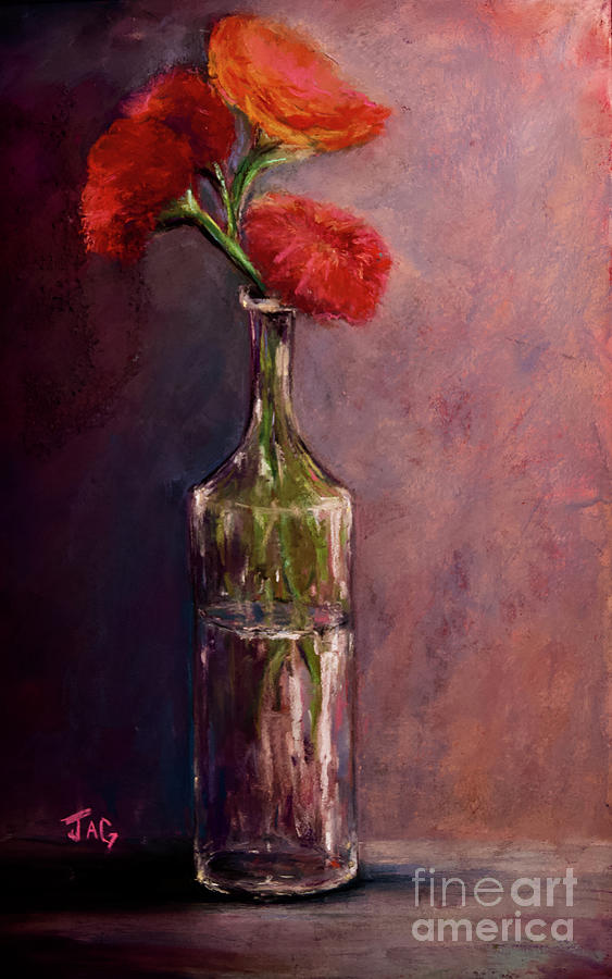 Pink Flowers in Vase Pastel by Joyce Guariglia