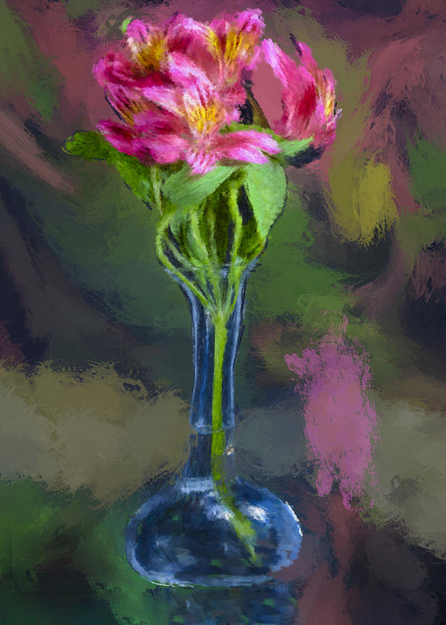 Pink Flowers in Water Digital Version Digital Art by Cordia Murphy
