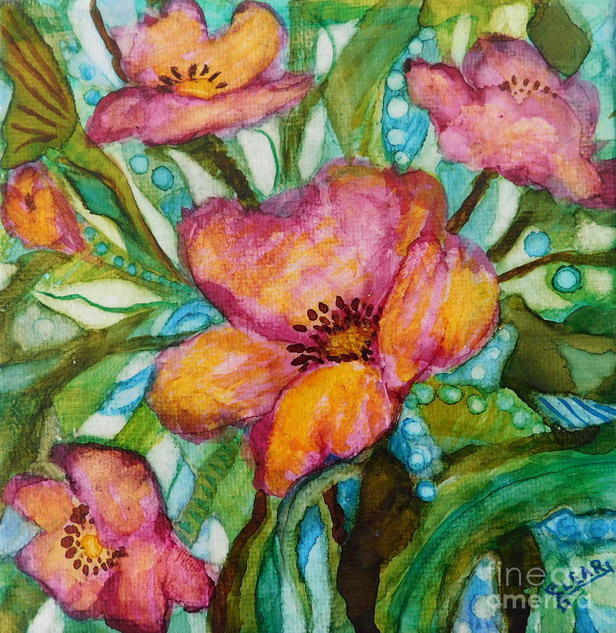 Pink Flowers Painting by Joan Clear